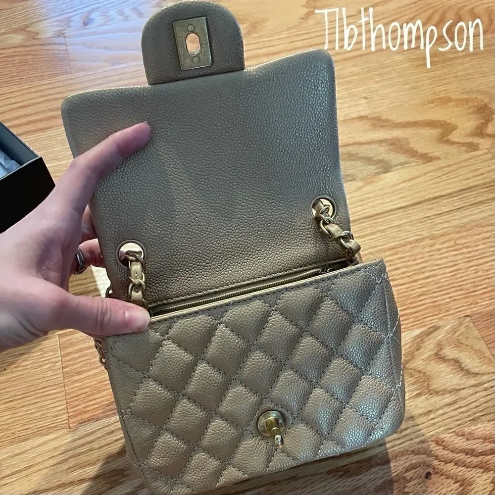 Chanel square mini gold caviar leather & GHW